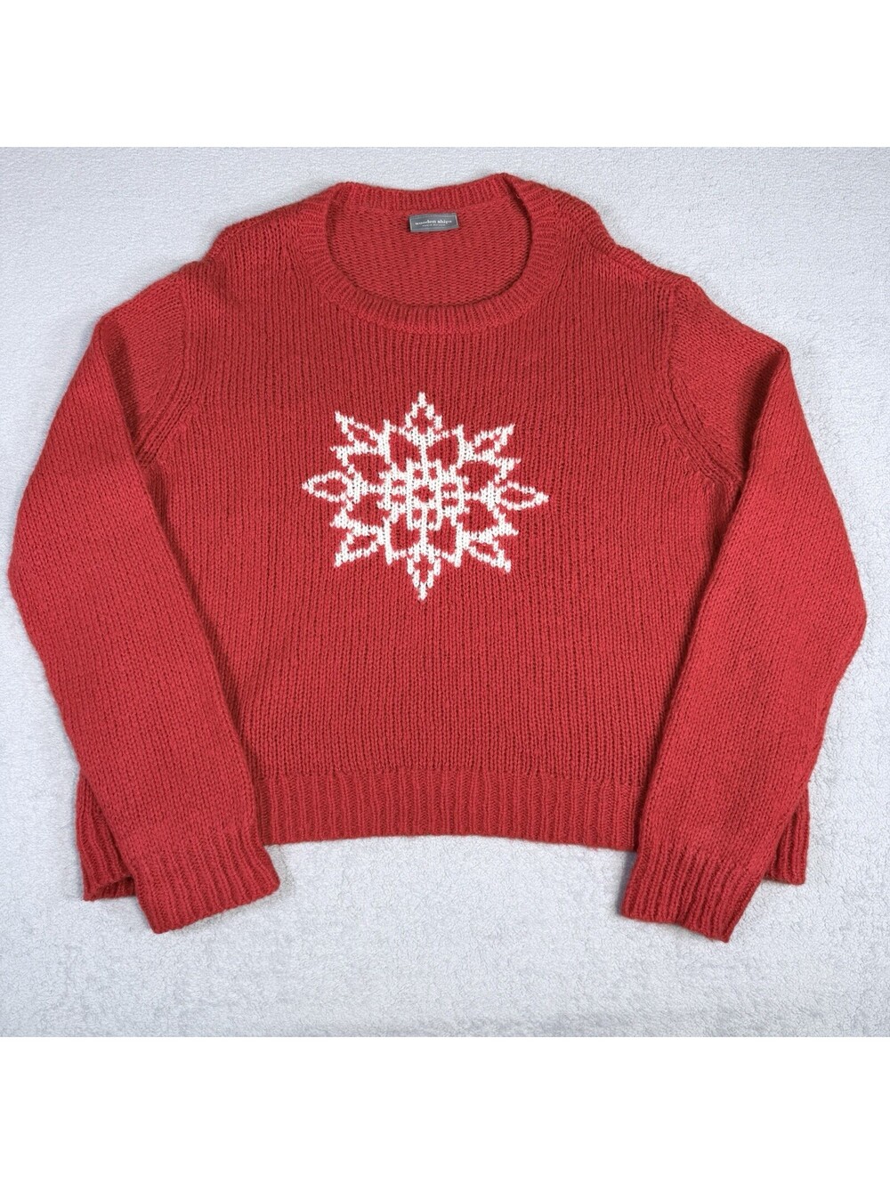 Wooden Ships Paola Buendia M/L Red Snowflake Mohair Wool Sweater Après Ski